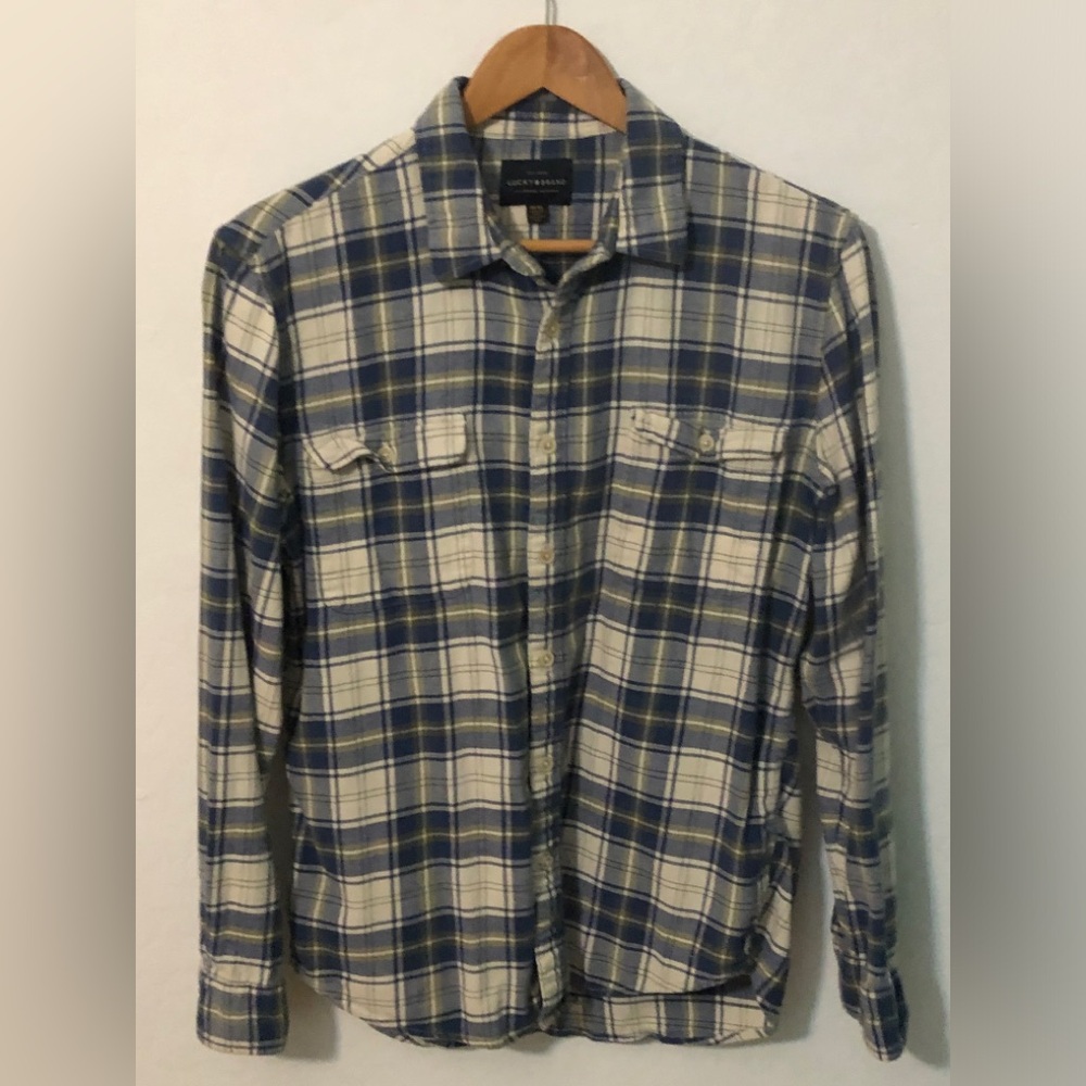 Lucky Brand Navy and Cream Plaid Shirt